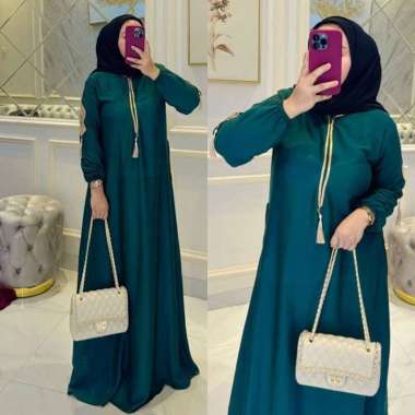Dubai Abaya Gamis Tarompah Rayon Twill Premium Dress Wanita Renda Arab Tassel Baju Muslim Kekinian D