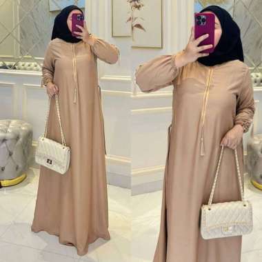 Dubai Abaya Gamis Tarompah Rayon Twill Premium Dress Wanita Renda Arab Tassel Baju Muslim Kekinian D