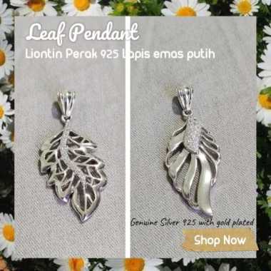 BCL480 BEAUTY CULTURE PERHIASAN KALUNG LIONTIN LEAF DAUN PERAK SILVER 925 LAPIS EMAS PUTIH ASLI ORIG