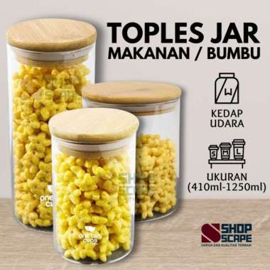 Toples Aesthetic Tutup Kayu Wooden / Jar Tempat Wadah Bumbu Dapur Kaca 280ml