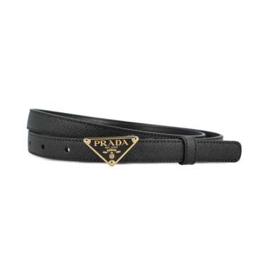[12.12 Dealcember] Prada Triangle Buckle Logo Saffiano Leather Belt 15mm Black 80 Black