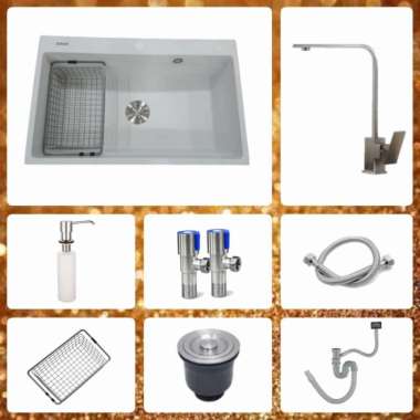 Kitchen Sink Granit ONAN 6146 IVONY WHITE / BAK cuci Piring 1 Lubang Granite Onan KRAN SIKU