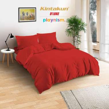 Kintakun Bedcover Set Sprei Fitted 160 x 200 Molten Lava Warna Polos Dluxe Microtex Tinggi 20cm Play