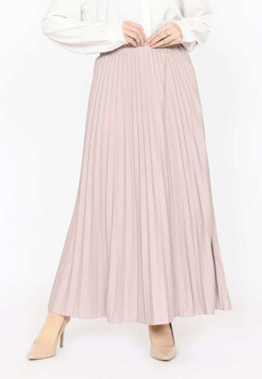 LEZAHRASIGNATURE Rok Plisket Basic - Bawahan Muslim Wanita FIT BB 95 kg banyak Warna Jumbo CREAM