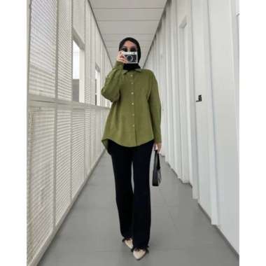 GONEGANI OFFICIAL - Atasan Kemeja Polos Wanita Lous Shirt Olive