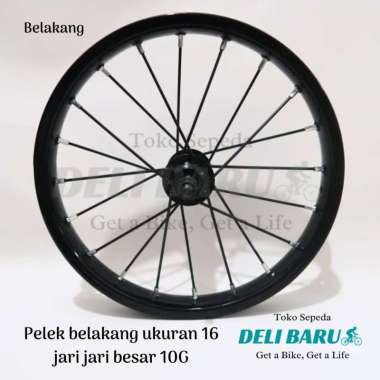 Pelek jadi model JARI BESAR 10G BELAKANG Wheelset ukuran 16 Velg besi warna hitam sepeda anak ukuran