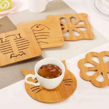 Tatakan Piring Gelas Kayu Unik Alas Panci Dapur Anti Slip Korea Japan