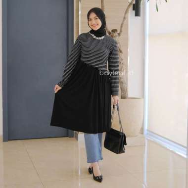 Bayleaf.id Carisa Basic Striped Tunik / Midi Dress Tunik Salur Kombinasi / Tunik Casual Kekinian M D