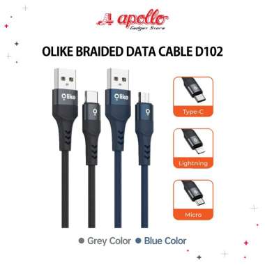 Olike Braided Data Cable D102 Fast Charging Type C, Lightning, Micro, CC, CL C To L Blue