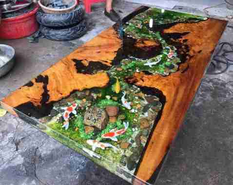 MEJA MAKAN DINING TABLE EPOXY RESIN PREMIUM: PERPADUAN ELEGAN KAYU ASLI DAN SENI RESIN UNTUK RUANG Y