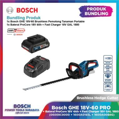 Bosch GHE 18V-60 Brushless Pemotong Tanaman + Baterai ProCore 18V 4Ah + Fast Charger 18V GAL 1880 06