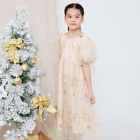 Pastel Kidswear Stardust Tulle Dress Anak Perempuan Cream Gold