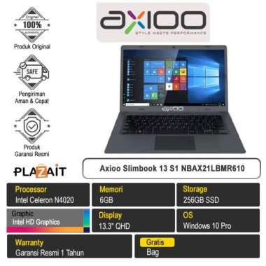 Axioo Slimbook 13 S1 NBAX21LBMR610 /Intel Celeron N4020/6GB/256GB SSD/Intel HD Graphics/13.3″ QHD/Wi