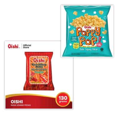 Oishi Poppy Pop Udang Pedas 130 gr Kerupuk Snack Cemilan Udang Pedas