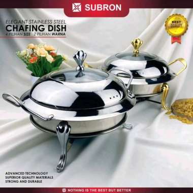 Round Chafing Dish SUBRON Pemanas Bulat Prasmanan Elegan Gold & Silver Premium Quality 28cm Gold