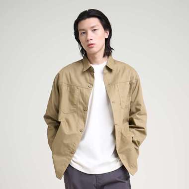 M231 Jaket Pria Overshirt Canvas Panjang Coklat 0696C M