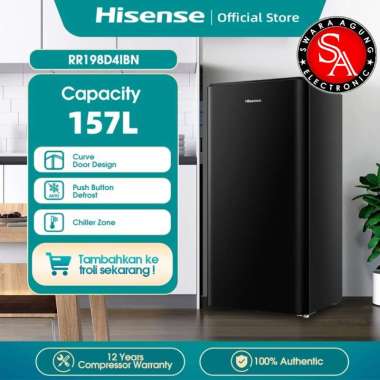 Kulkas 1 Pintu 157 Liter Hisense Type : RR198D4IBN - Black - Curve Door Design ( MEDAN ) Multicolor