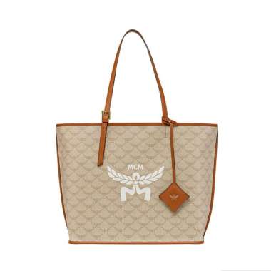 MCM Medium Himmel Shopper Bag Lauretos Leather Oatmeal Nude