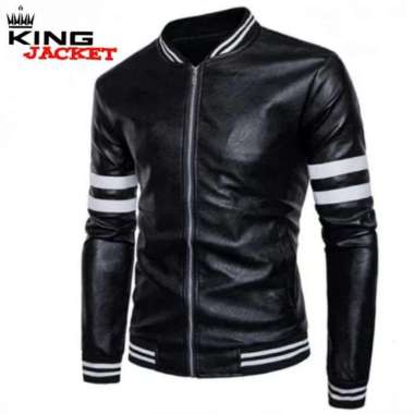 Jaket Kulit Pria Baseball Terbaru Jaket Pria Boomber List Terbaru Hitam XXL