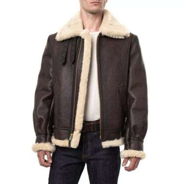 Residen Evil 4 Remake Leon Kennedy Leather Bomber Jaket Bulu Jeket Cokelat Tua L