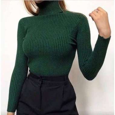 Daleman rajut Turtle neck korean style Tangan Panjang Rajut wanita Pretty Semua Ukuran Hijau