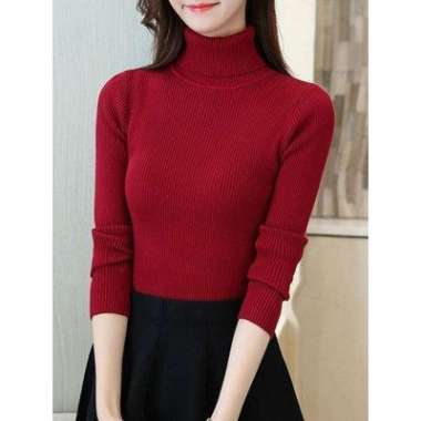 Daleman rajut Turtle neck korean style Tangan Panjang Rajut wanita Pretty Semua Ukuran MERAH CABE
