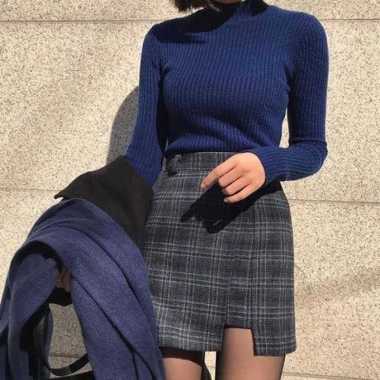 Daleman rajut Turtle neck korean style Tangan Panjang Rajut wanita Pretty Semua Ukuran NAVY