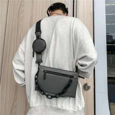 Tas Selempang Pria Kulit Tas Kulit Pria cowok COMFEED ABU BIRU PUTIH Putih