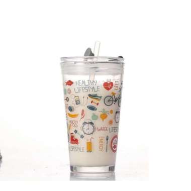Gelas Kaca Bening Tumblr Gelas Mug Gelas Kaca dengan Tutup Anti Bocor 400ml Botol Minum Kaca Free Se