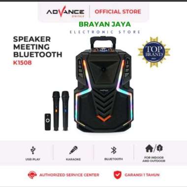 SPEAKER PORTABLE ADVANCE K1508 15INCH ( BONUS 2 MIC WIRELESS BAWAAN TANPA KABEL ) SUARA BAGUS