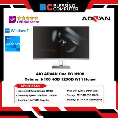 AIO ADVAN One PC N100 Celeron N100 4GB 128GB W11 Home White
