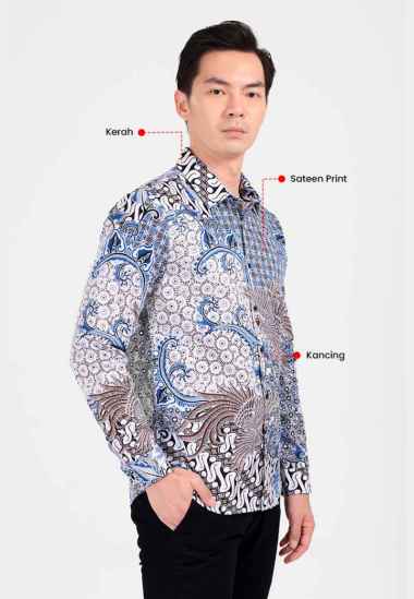 MANZONE - Kemeja Batik Lengan Panjang Pria Kancana Slim Fit - White White XL