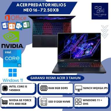 LAPTOP BARU ACER PREDATOR HELIOS NEO 16 INTEL CORE I5-14500HX RAM 8GB DDR5 SSD 512GB NVME 16INCH WQX