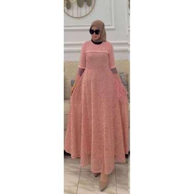 GAMIS BROKAT MIX CERUTY PREMIUM HIASAN MUTIARA TANGAN RIMPEL LD 110 CM GAMIS PESTA CANTIK Ld110cm (S