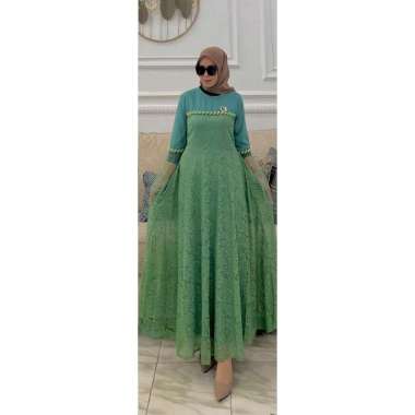 GAMIS BROKAT MIX CERUTY PREMIUM HIASAN MUTIARA TANGAN RIMPEL LD 110 CM GAMIS PESTA CANTIK Ld110cm (S