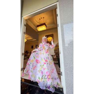 GAMIS SUPER PREMIUM RATU SERIES ORGANZA PRINTING PREMIUM FULL FURING Ld110cm (Standard) B