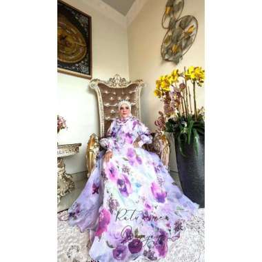 GAMIS SUPER PREMIUM RATU SERIES ORGANZA PRINTING PREMIUM FULL FURING Ld110cm (Standard) E