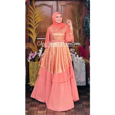 DRESS PESTA PREMIUM GAMIS MEWAH PESTA TERBARU CLEO DRESS PREMIUM SERIBU PAYET Ld110cm (Standard) Pea