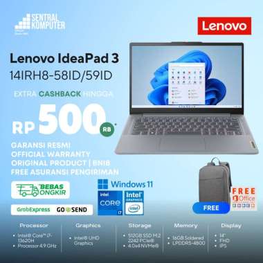 Lenovo IdeaPad Slim 3 14IRH8 i7-13620H 16GB Soldered LPDDR5-4800 SSD 512GB Windows Office Abyss Blue