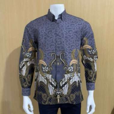 RICARDO kemeja batik pria lengan panjang ABU 32409 XXL