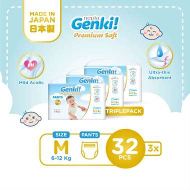 [Triple Pack] NEPIA GENKI Popok Bayi Pants Popok Celana Bayi Diapers Premium Soft M32 / L30 / XL26 /