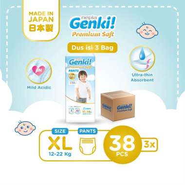 [Triple Pack] NEPIA GENKI Popok Bayi Pants Popok Celana Bayi Diapers Premium Soft M32 / L30 / XL26 /