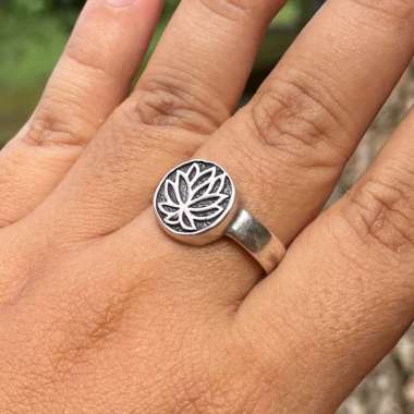Cincin Ring Perak silver Bali Asli 925 Ukir Padma Bunga Flower Lotus Polos Bulat Bakar Wanita Pria L