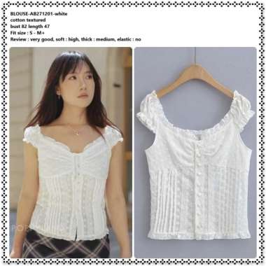 AB271201 Baju Atasan Summer Blouse Kemeja Katun Lengan Pendek Lace Renda Bordir Bunga Putih White Wa