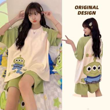 PP49 BAJU TIDUR BAHAN KAOS PIYAMA WANITA JUMBO BAJU TIDUR WANITA JUMBO DINO ALIENS