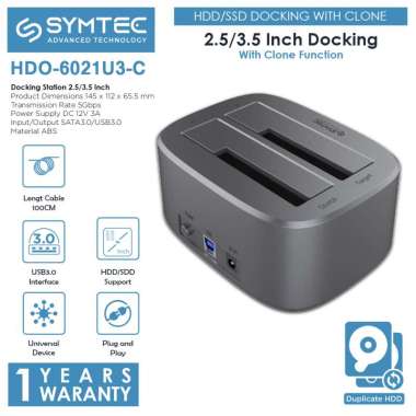 SYMTEC Dua Bay 2.5/3.5 USB3.0 HDD/SSD Docking Cloning- HDO-6021U3-C HDD/SSD Docking