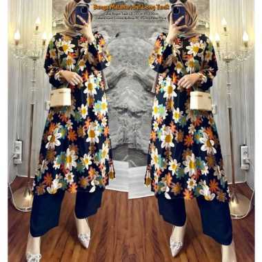 Serly Set - One Set Wanita Kekinian Tunik Rayon Diamond Baju Setelan Wanita Celana Kulot LD 110cm Bu