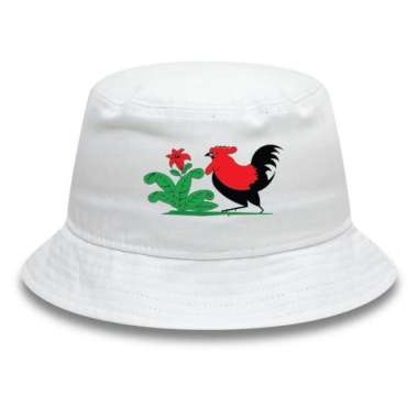 Topi Bucket Hat Logo mangkok ayam jago jadul Mangkuk polos retro bakso TOPi POLOSAN Putih