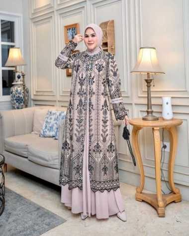 Kiukiu Safira Dress - Gamis + Outer Brukat - Set Dress Outer Brukat - Baju Kondangan - Baju Pesta LA