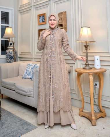 Kiukiu Safira Dress - Gamis + Outer Brukat - Set Dress Outer Brukat - Baju Kondangan - Baju Pesta MI